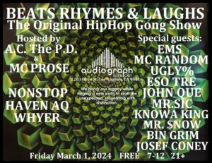 Beats Rhymes & Laughs, HipHop night, open-mic, HipHop show, Audio Graph Beer Co.